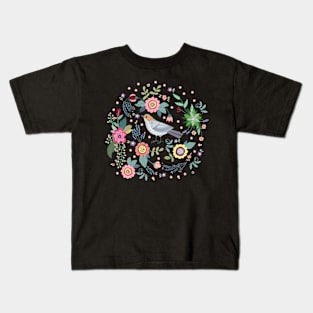 Beautiful Bird In Flowers Kids T-Shirt